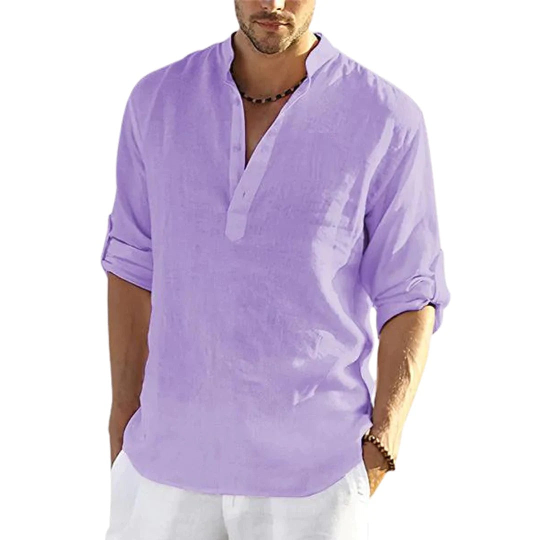 Men’s Casual Cotton-Linen Long Sleeve Shirt