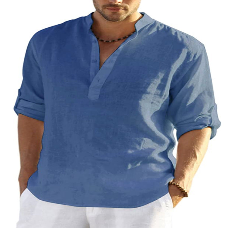 Men’s Casual Cotton-Linen Long Sleeve Shirt